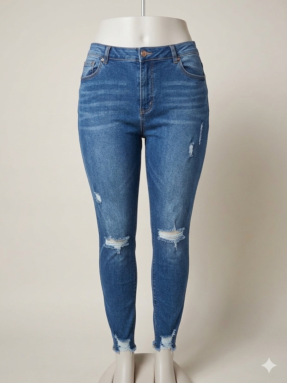 Wax Jean Medium Blue Ripped Skinny Jeans Size 18 Pre-owned